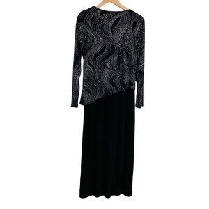 Black Silver Glitter Formal Gown Woman’s 6 Long Sleeve Dress Mother Bride Party